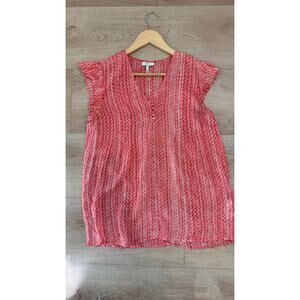 Joie Macy B Silk Blouse Coral Print Size Small
